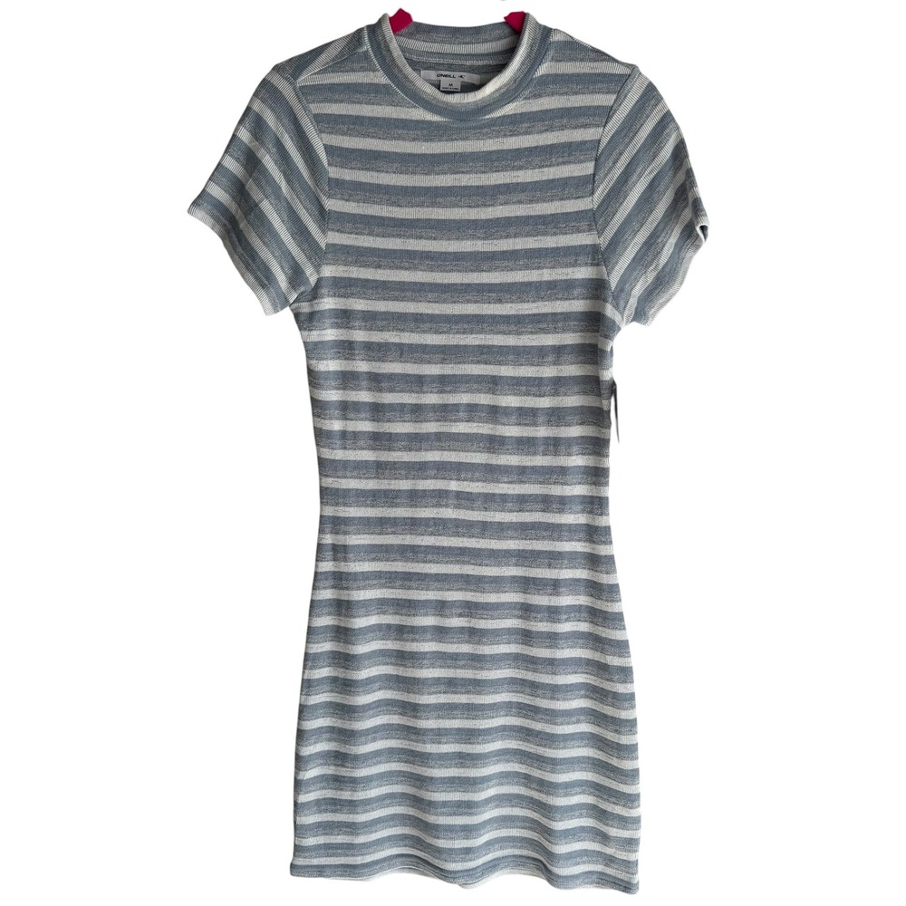 NWT O'NEILL Knit Striped Y2K Vibe Sky Blue Bodycon Ladies‎ Mini Surf Dress, M
